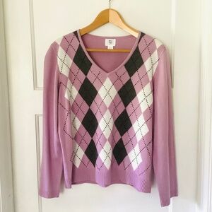 Vtg Apt 9 Argyle Lilac Gray V-neck Y2K Sweater Pullover Womens M Academia Preppy